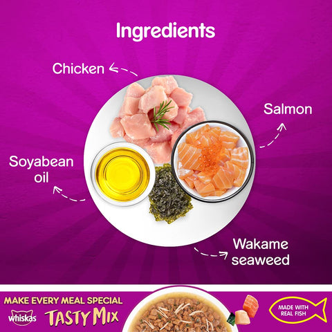 Whiskas Chicken With Salmon Wakame Seaweed Adult Wet Food For Cat - 28x70 gm