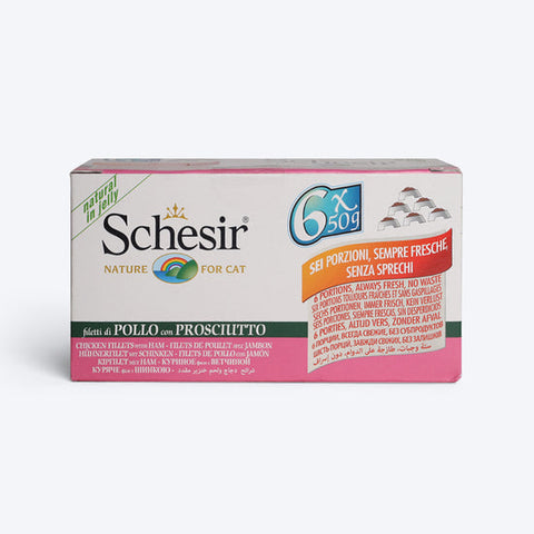 Schesir 51% Chicken Fillets With Ham Multipack Canned Wet Cat Food - (6x50g)