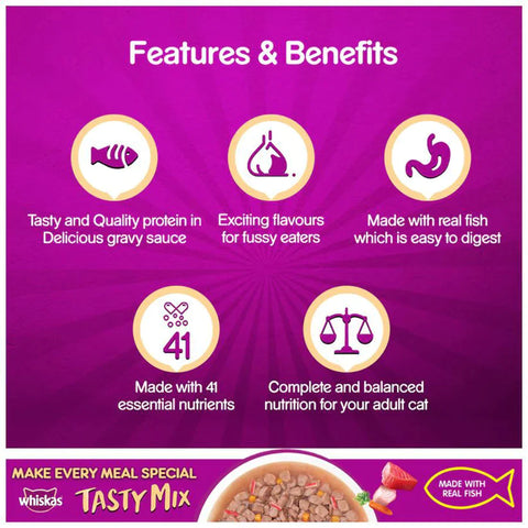 Whiskas Tuna with Kanikama And Carrot in Gravy Tasty Mix Adult Cat Wet Food - 70g Packs