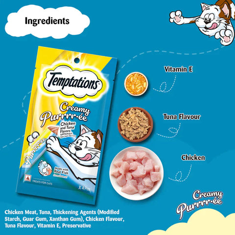 Temptations Creamy Purrrr ee Chicken & Tuna Cat Treats - 48g Packs