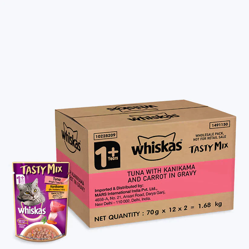 Whiskas Tuna with Kanikama And Carrot in Gravy Tasty Mix Adult Cat Wet Food - 70g Packs