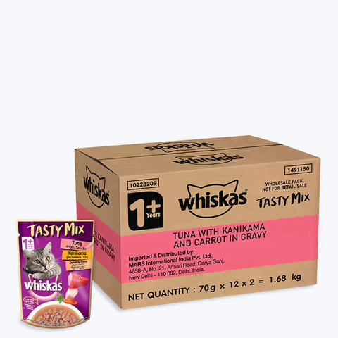 Whiskas Tuna with Kanikama And Carrot in Gravy Tasty Mix Adult Cat Wet Food - 70g Packs